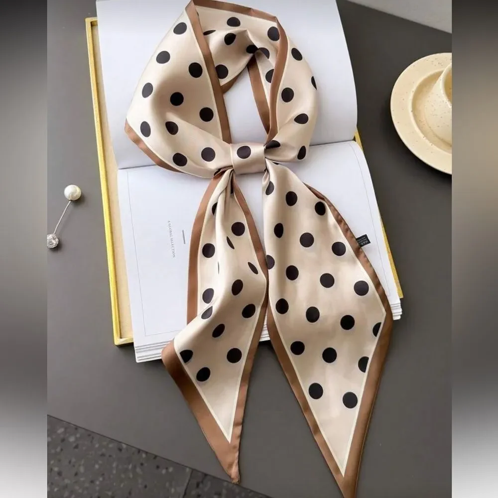 Cream and brown polka dot scarf M638